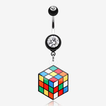 Retro Rubix Cube Belly Button Ring-Black